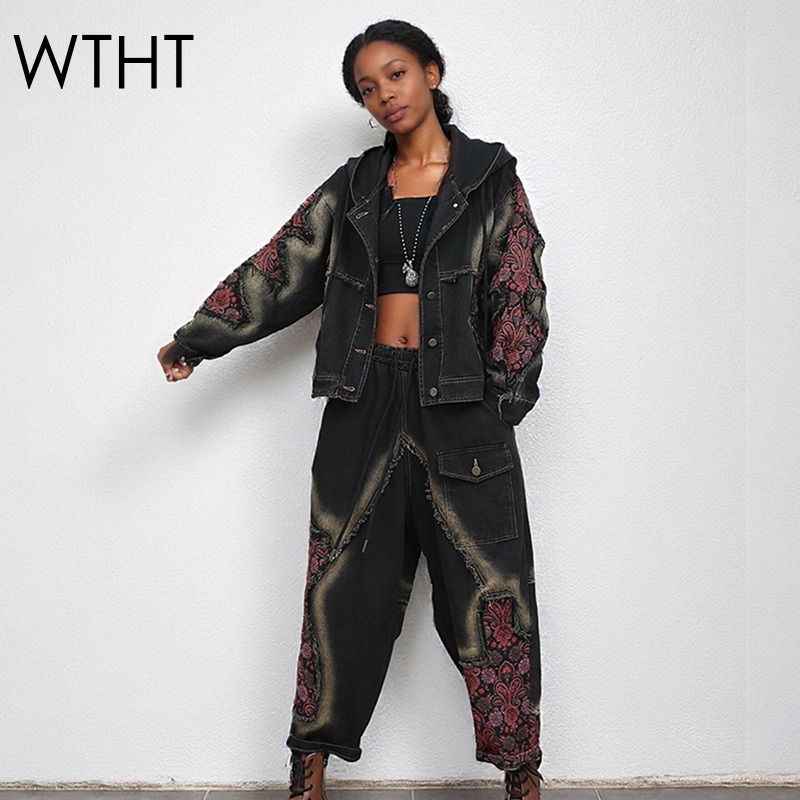 Patchwork Jean Jacket - Whth moda feminina lavagem retalhos mangas