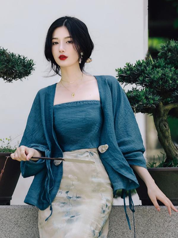 Vintage Fashion Years - Conjunto de Saia e Cardigã Aberto