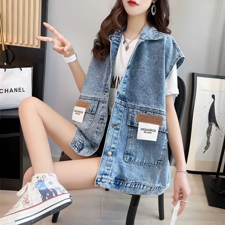 Patchwork Jean Jacket - Novo colete jeans feminino 2025 moda