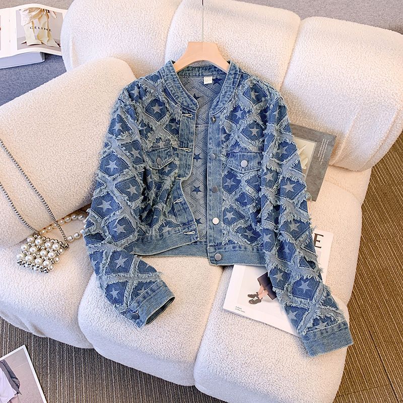 Patchwork Jean Jacket - Casaco feminino denim casacos em torno