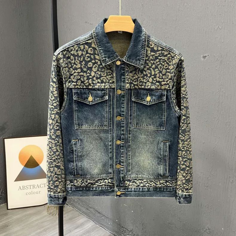 Patchwork Jean Jacket - Novo masculino na moda legal denim