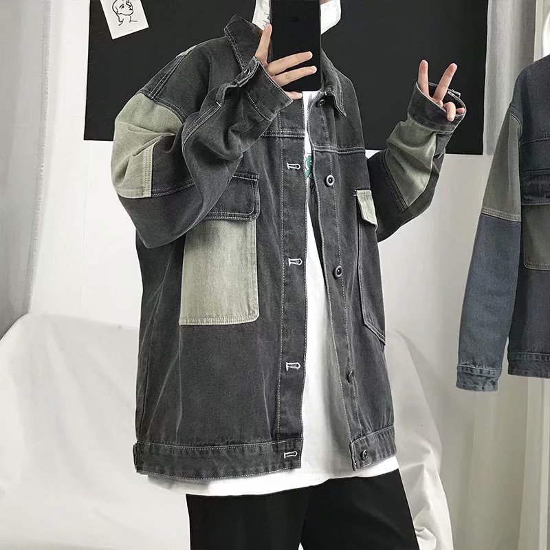 Patchwork Jean Jacket - Jaqueta Jeans Masculina Casual Oversize 2026