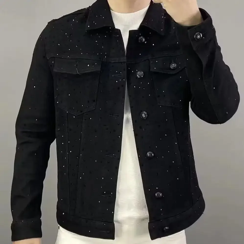 Patchwork Jean Jacket - Casaco jeans para homens botão casual