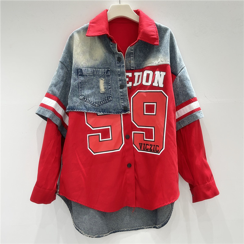 Patchwork Jean Jacket - Mulher retro denim retalhos camisa jaqueta