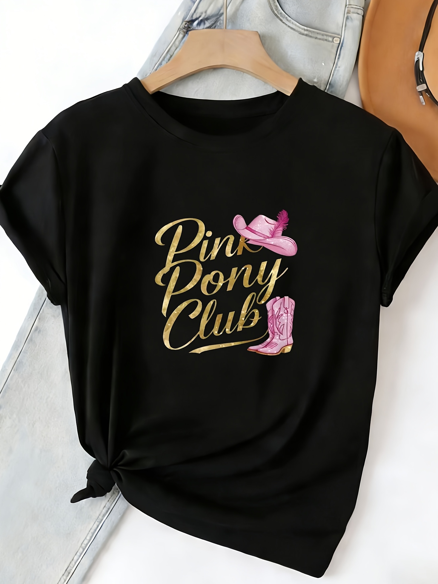 Vintage Fashion Hats - Camiseta Feminina Preta de Gola Redonda