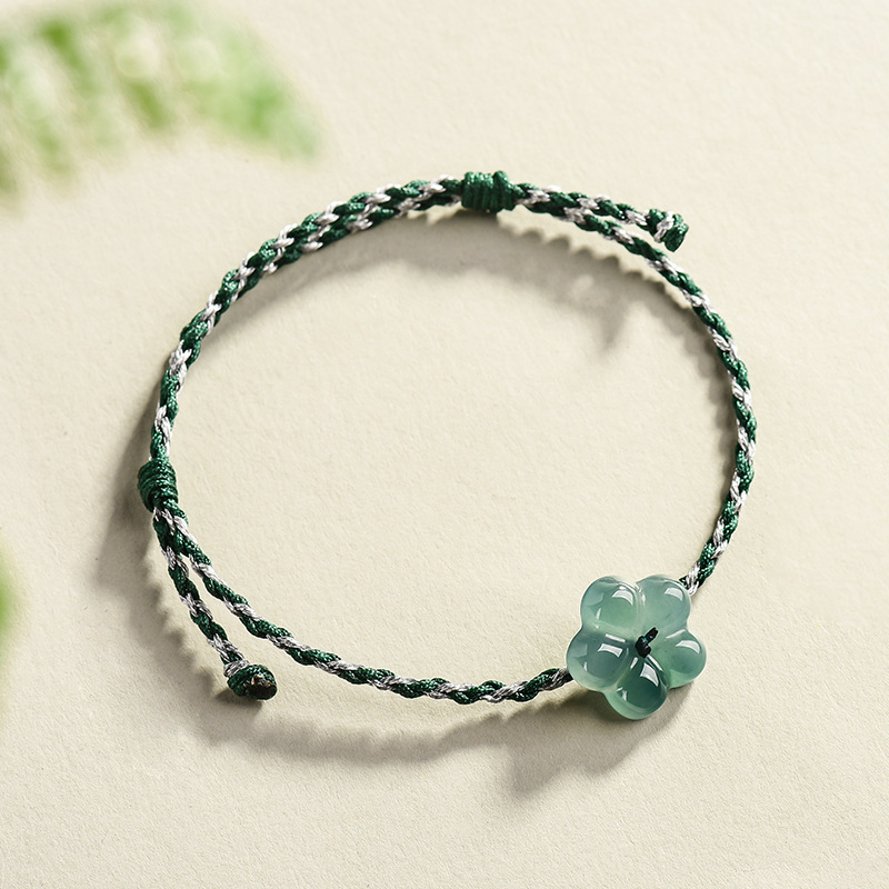 Vintage Women Fashion - Pulseira de Jadeíta Birmanesa com Flor,