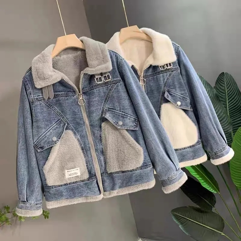 Falso vison veludo costura den - Patchwork Jean Jacket avaliação e preço