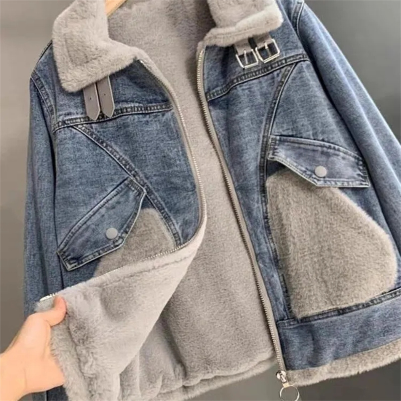 Falso vison veludo costura den - Patchwork Jean Jacket avaliação e preço