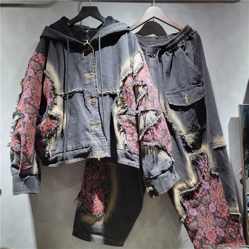 Whth moda feminina lavagem ret - Patchwork Jean Jacket avaliação e preço