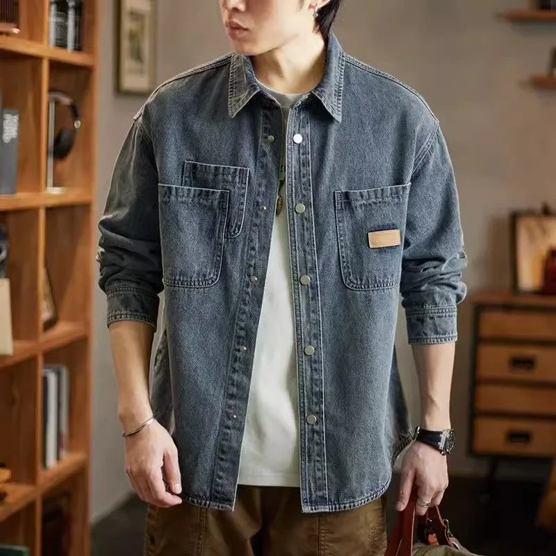Outono botão jaqueta jeans mas - Patchwork Jean Jacket avaliação e preço