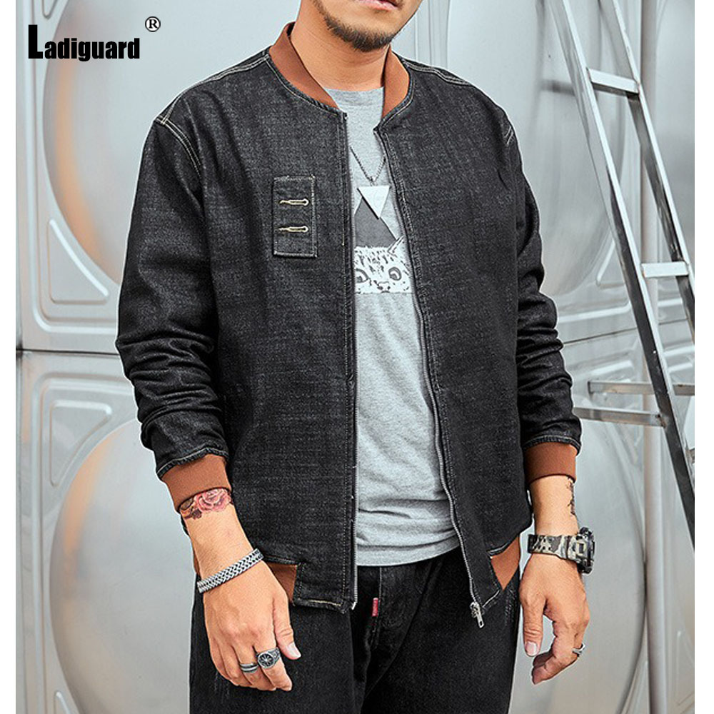 Ladylike-Jaqueta masculina com - Patchwork Jean Jacket avaliação e preço