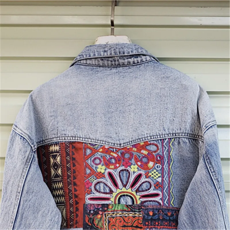 Bohemia bordado emenda grande  - Patchwork Jean Jacket avaliação e preço