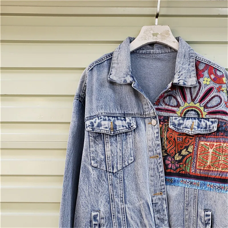 Bohemia bordado emenda grande  - Patchwork Jean Jacket avaliação e preço