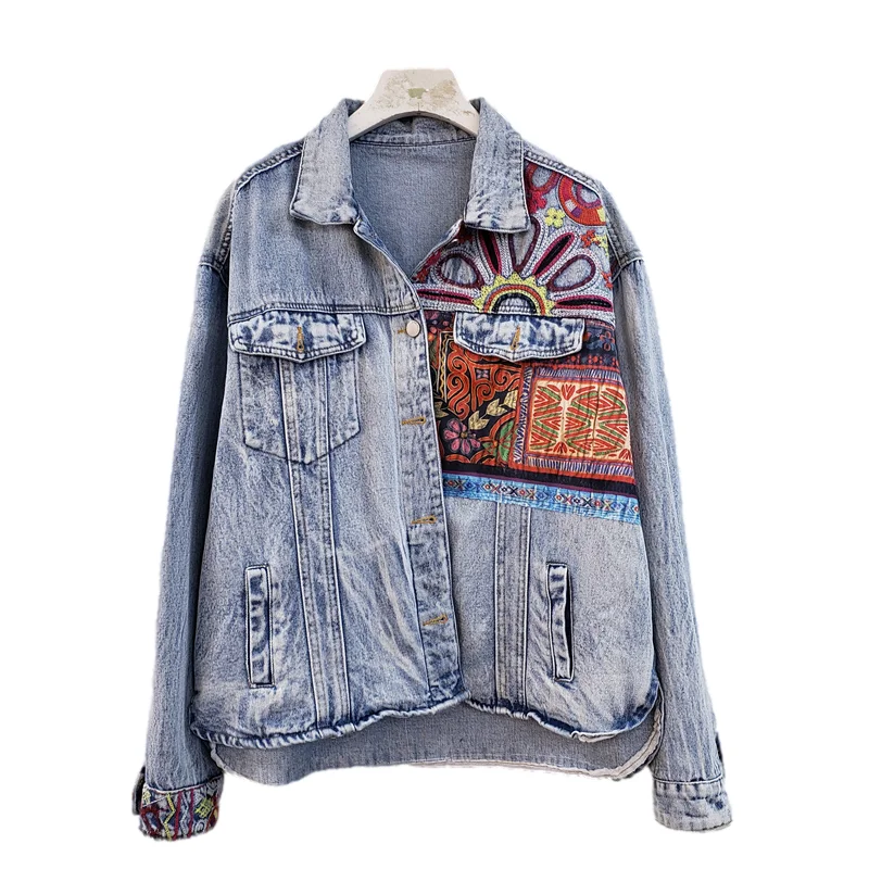 Bohemia bordado emenda grande  - Patchwork Jean Jacket avaliação e preço