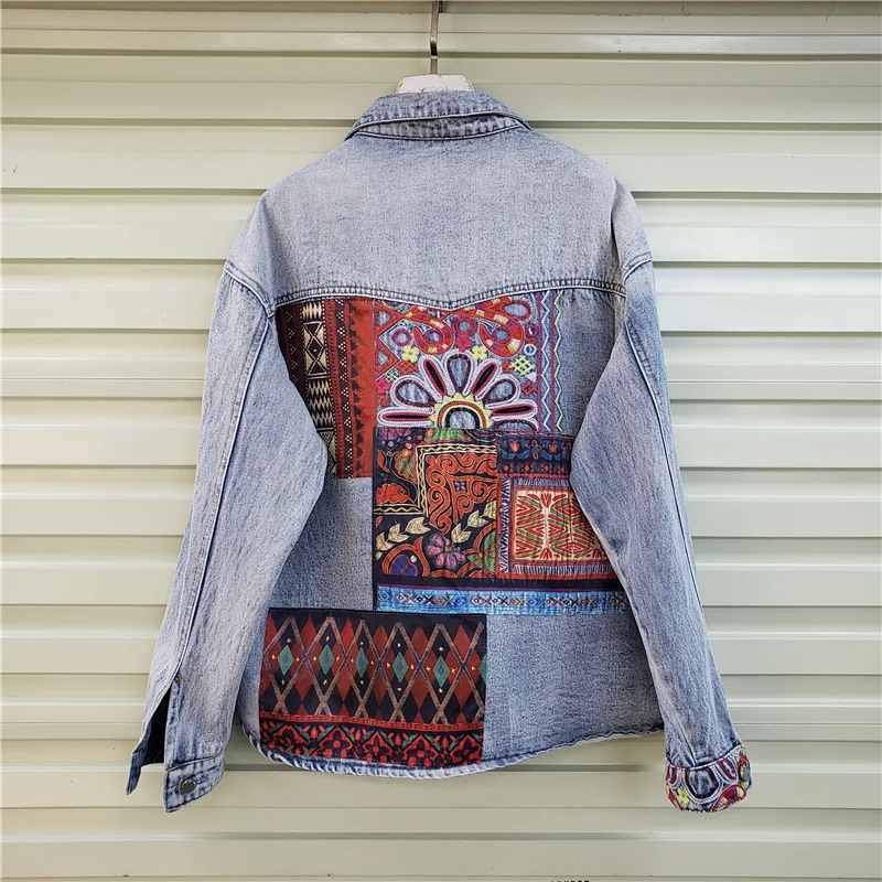 Bohemia bordado emenda grande  - Patchwork Jean Jacket avaliação e preço