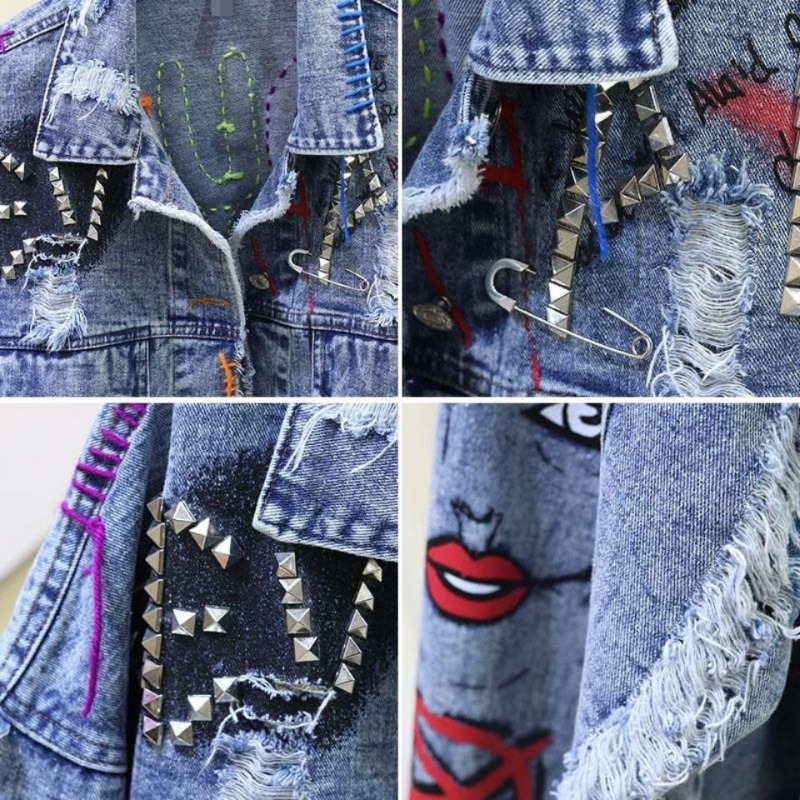 Moda graffiti casual denim jaq - Patchwork Jean Jacket avaliação e preço