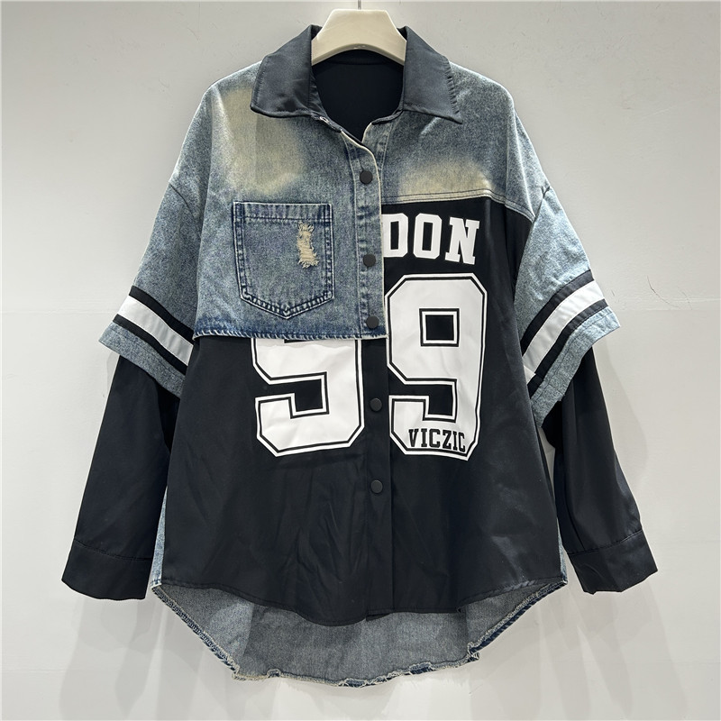 Mulher retro denim retalhos ca - Patchwork Jean Jacket avaliação e preço