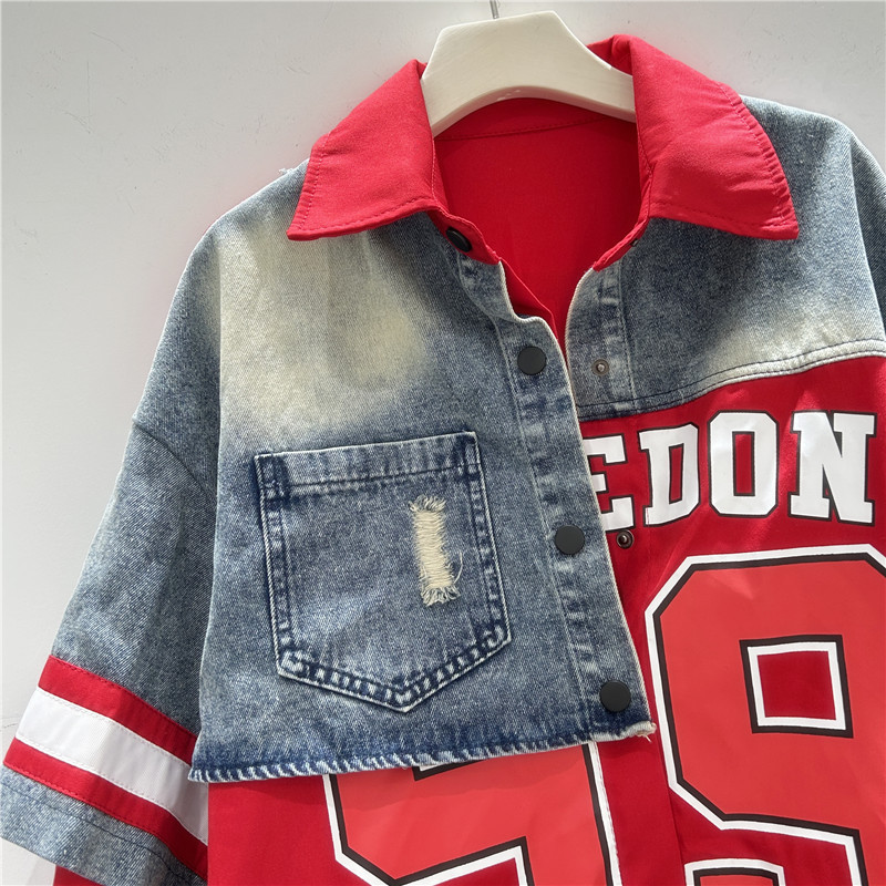Mulher retro denim retalhos ca - Patchwork Jean Jacket avaliação e preço
