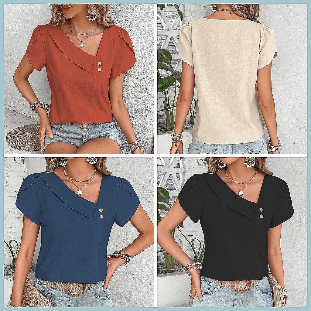 Blusa Vintage de Cor Sólida pa - Vintage Women Fashion avaliação e preço